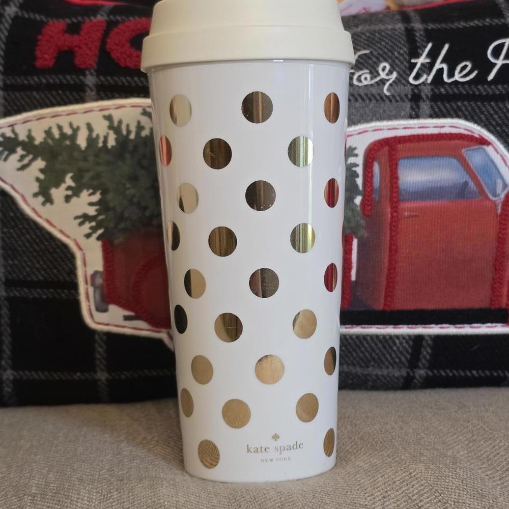 Kate Spade New York Travel Mug with Gold Polka Dots